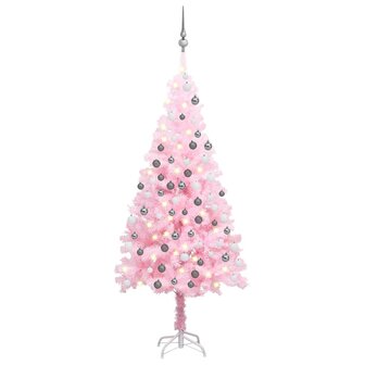 Kunstkerstboom met verlichting en kerstballen 120 cm PVC roze 1