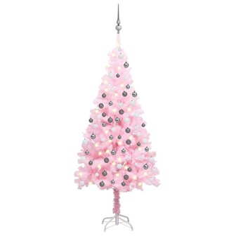 Kunstkerstboom met verlichting en kerstballen 180 cm PVC roze 1