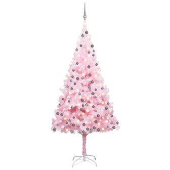 Kunstkerstboom met verlichting en kerstballen 210 cm PVC roze 1