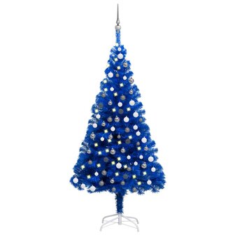 Kunstkerstboom met verlichting en kerstballen 120 cm PVC blauw 1