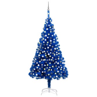 Kunstkerstboom met verlichting en kerstballen 210 cm PVC blauw 1