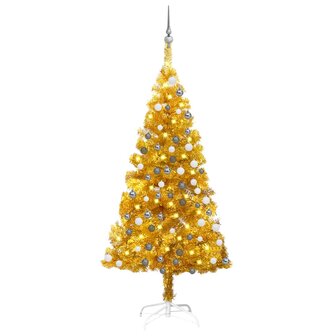 Kunstkerstboom met verlichting en kerstballen 120 cm PET goud 1