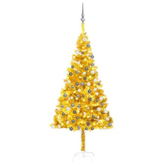 Kunstkerstboom met verlichting en kerstballen 180 cm PET goud 1