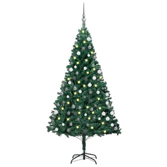 Kunstkerstboom met verlichting en kerstballen 150 cm PVC groen 1