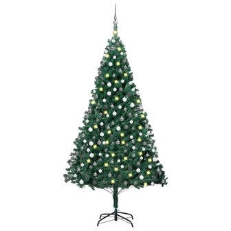 Kunstkerstboom met verlichting en kerstballen 210 cm PVC groen 1