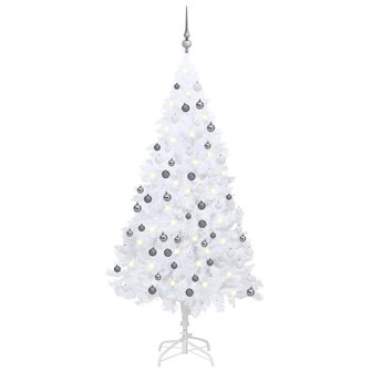 Kunstkerstboom met verlichting en kerstballen 150 cm PVC wit 1