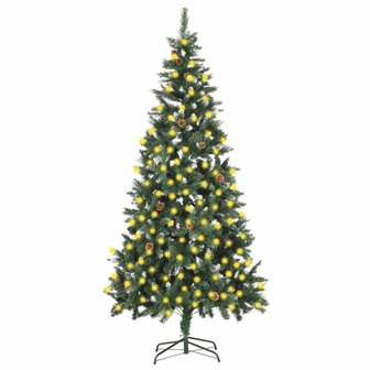 Kunstkerstboom met verlichting en dennenappels 210 cm 1