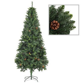 Kunstkerstboom met verlichting kerstballen dennenappels 210 cm 2