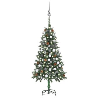 Kunstkerstboom met verlichting kerstballen dennenappels 150 cm 1