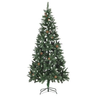 Kunstkerstboom met verlichting kerstballen dennenappels 210 cm 3