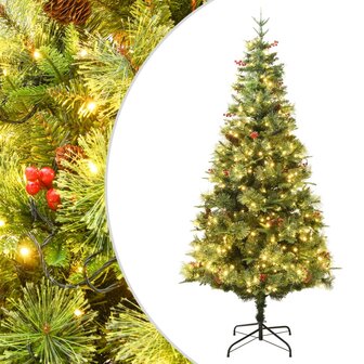 Kerstboom met LED en dennenappels 150 cm PVC en PE groen 1