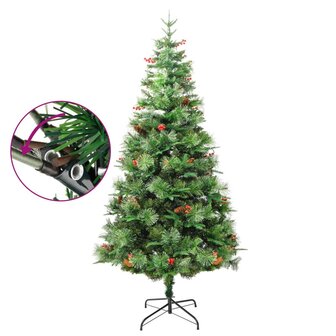 Kerstboom met LED en dennenappels 195 cm PVC en PE groen 3