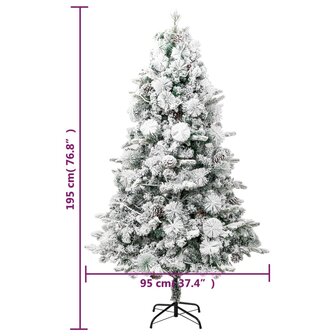 Kerstboom met LED en dennenappels en sneeuw 195 cm PVC en PE 11