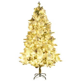 Kerstboom met LED en dennenappels en sneeuw 225 cm PVC en PE 2