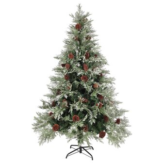 Kerstboom met LED en dennenappels 150 cm PVC en PE groen en wit 2