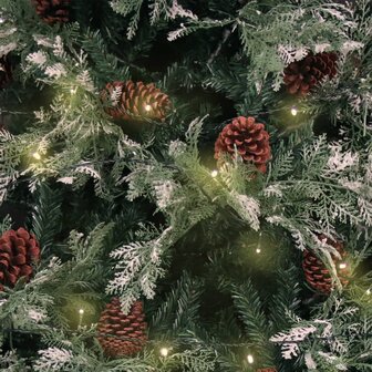 Kerstboom met LED en dennenappels 150 cm PVC en PE groen en wit 4