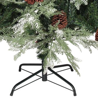 Kerstboom met LED en dennenappels 150 cm PVC en PE groen en wit 6