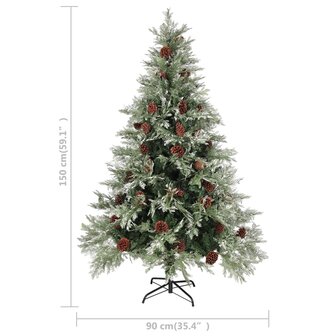 Kerstboom met LED en dennenappels 150 cm PVC en PE groen en wit 8