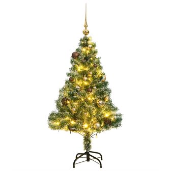 Kunstkerstboom met 150 LED&amp;apos;s kerstballen en sneeuw 120 cm 1