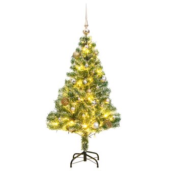 Kunstkerstboom met 150 LED&amp;apos;s kerstballen en sneeuw 120 cm 1