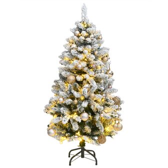 Kunstkerstboom met scharnieren 150 LED&amp;apos;s en kerstballen 150 cm 1