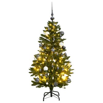 Kunstkerstboom met scharnieren 150 LED&amp;apos;s en kerstballen 150 cm 1