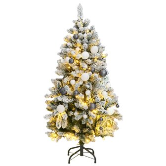 Kunstkerstboom met scharnieren 150 LED&amp;apos;s en kerstballen 150 cm 1