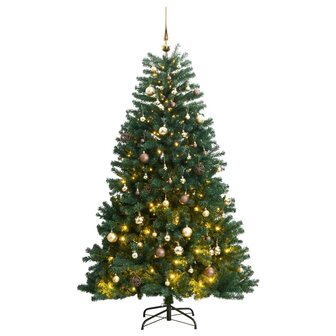 Kunstkerstboom met scharnieren 300 LED&amp;apos;s en kerstballen 240 cm 1