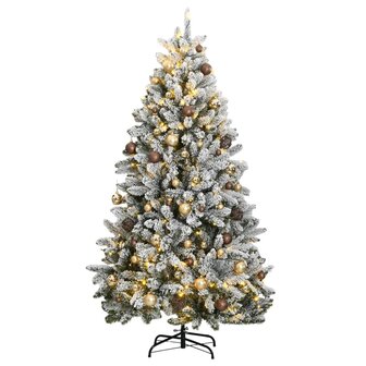 Kunstkerstboom met scharnieren 300 LED&amp;apos;s en kerstballen 180 cm 1