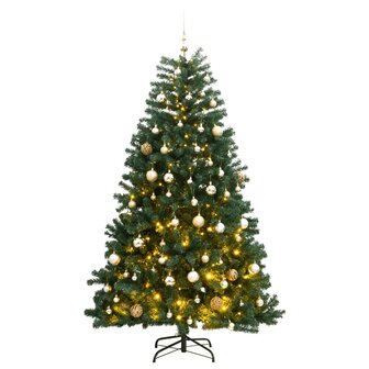 Kunstkerstboom met scharnieren 300 LED&amp;apos;s en kerstballen 240 cm 1