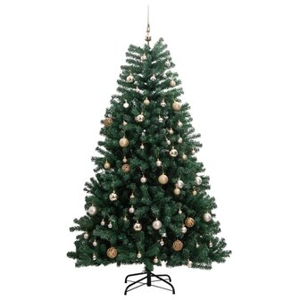 Kunstkerstboom met scharnieren 300 LED&amp;apos;s en kerstballen 240 cm 4