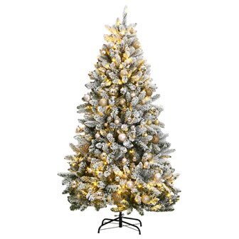 Kunstkerstboom met scharnieren 300 LED&amp;apos;s en kerstballen 180 cm 1