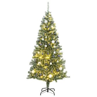 Kunstkerstboom met 300 LED&amp;apos;s kerstballen en sneeuw 210 cm 1