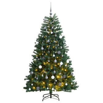 Kunstkerstboom met scharnieren 300 LED&amp;apos;s en kerstballen 240 cm 1