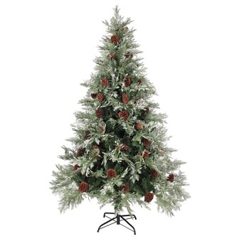 Kerstboom met dennenappels 120 cm PVC en PE groen en wit 2