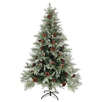 Kerstboom met dennenappels 150 cm PVC en PE groen en wit 2