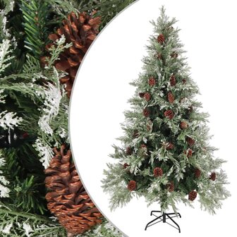 Kerstboom met dennenappels 195 cm PVC en PE groen en wit 1