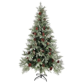 Kerstboom met dennenappels 195 cm PVC en PE groen en wit 2