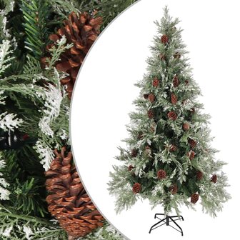 Kerstboom met dennenappels 225 cm PVC en PE groen en wit 1