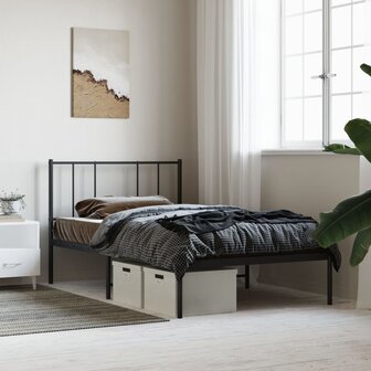 Bedframe met hoofdbord metaal zwart 90x190 cm 1