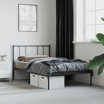 Bedframe met hoofdbord metaal zwart 90x190 cm 4