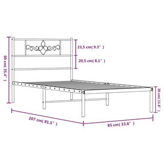 Bedframe met hoofdbord metaal wit 80x200 cm 9