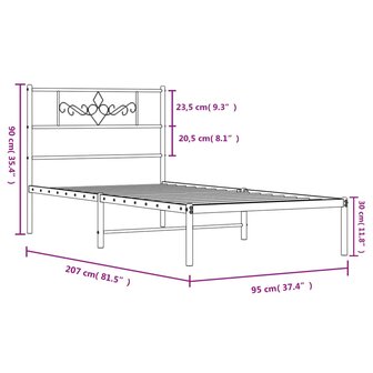 Bedframe met hoofdbord metaal wit 90x200 cm 9