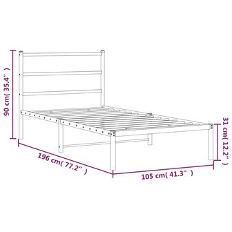 Bedframe met hoofdbord metaal wit 100x190 cm 10