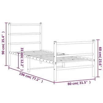 Bedframe met hoofd- en voeteneinde&nbsp;metaal wit 75x190 cm 10