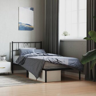 Bedframe met hoofdbord metaal zwart 100x190 cm 1