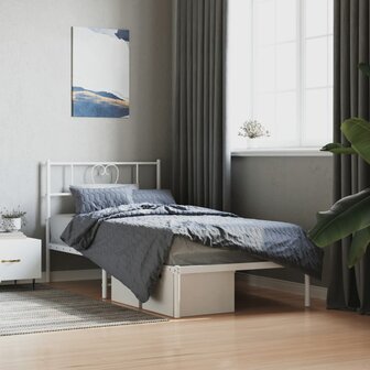 Bedframe met hoofdbord metaal wit 90x190 cm 1