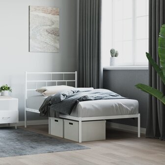 Bedframe met hoofdbord metaal wit 75 x 190 cm 1