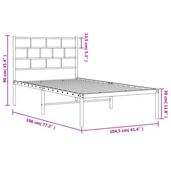 Bedframe met hoofdbord metaal wit 100x190 cm 9