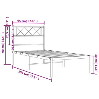 Bedframe met hoofdbord metaal wit 90x190 cm 9